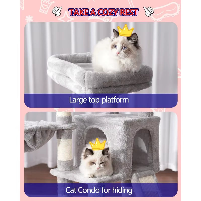 Cat Tree, Cat Tower with Condo, 2 Baskets, Large Platform, Scratch Board, Cat Scratching Posts for Indoor Cats