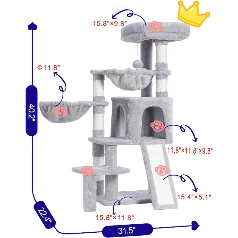Cat Tree, Cat Tower with Condo, 2 Baskets, Large Platform, Scratch Board, Cat Scratching Posts for Indoor Cats